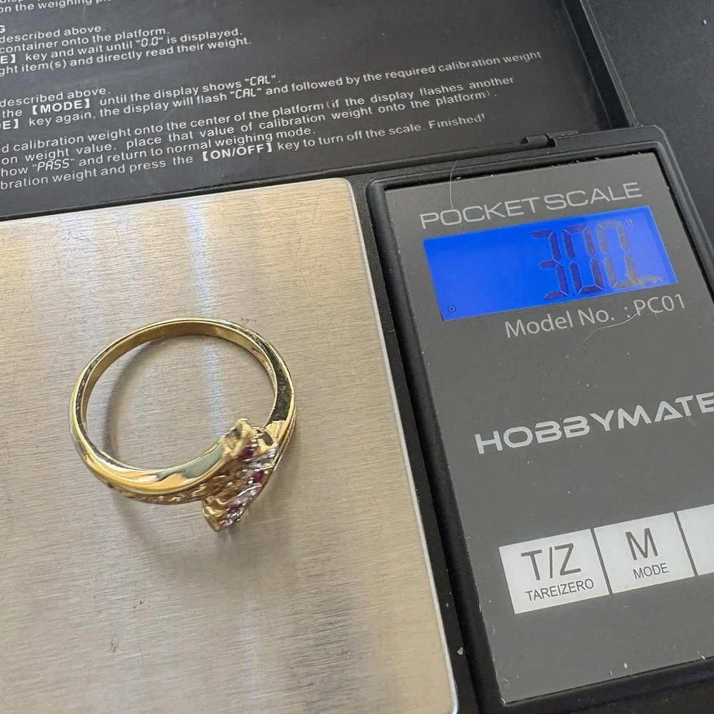Vintage Ruby and Diamond Ring Gold Plated Size 10 Retro Cocktail Prom